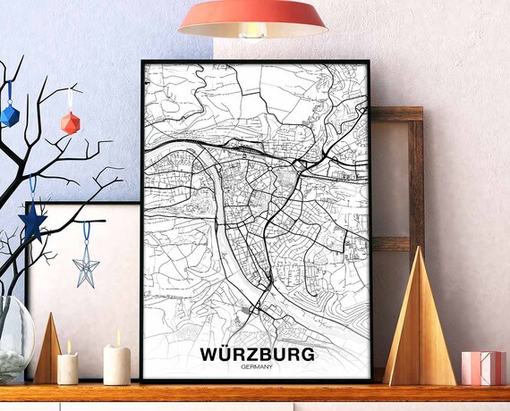 Wrzburg Germany Map Poster Black White Hometown City Print Modern Home Decor Office Decoration Wall Art Dorm Bedroom Gift