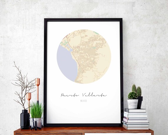 Puerto Vallarta Mexico Round City Map Cream Minimal Art Poster