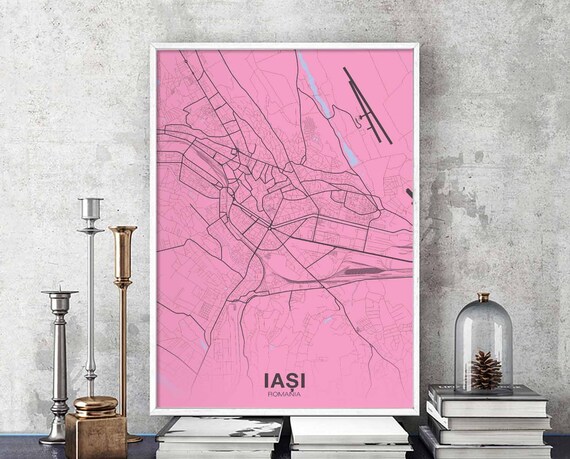Iasi Romania Map Poster Color Hometown City Print Modern Home Decor Office Decoration Wall Art Dorm Bedroom Gift