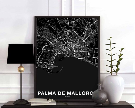 Palma De Mallorca Spain Map Poster Black White Hometown City Print Modern Home Decor Office Decoration Wall Art Dorm Bedroom Gift