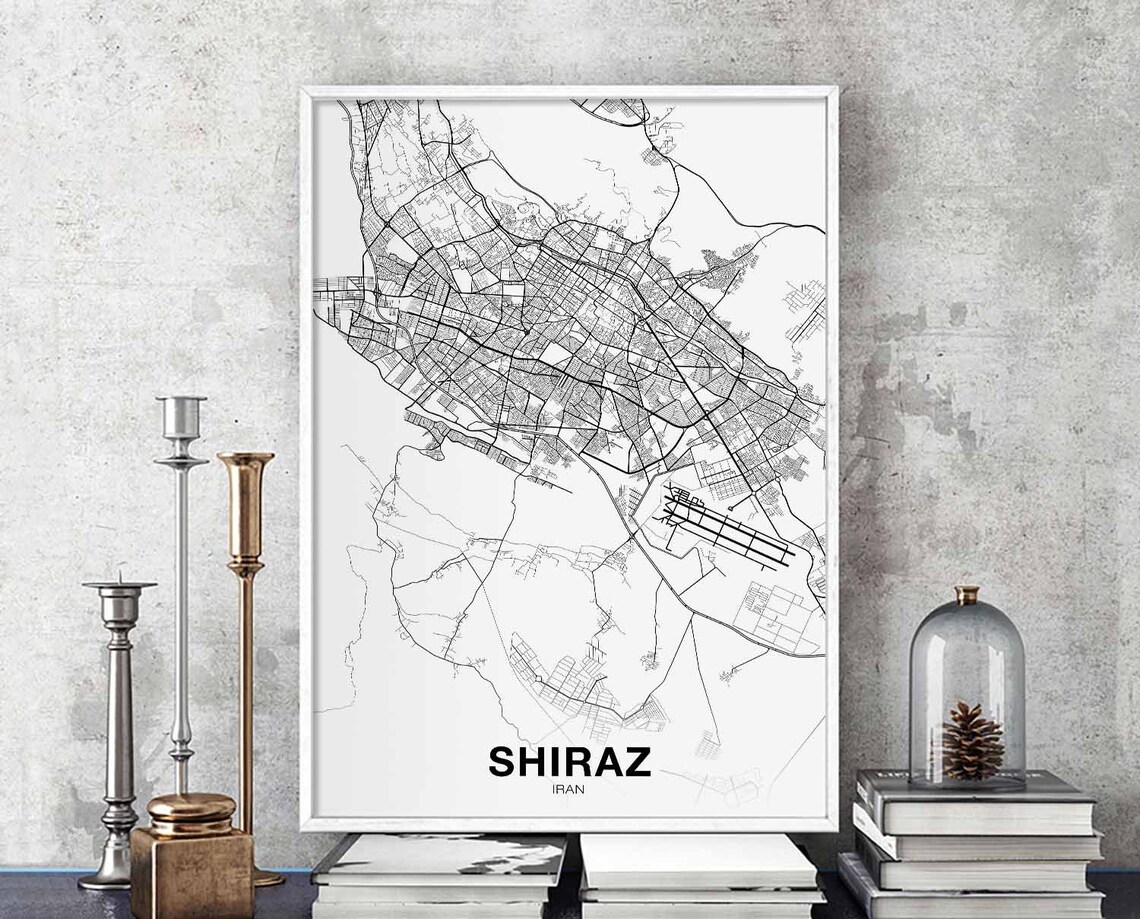 Shiraz Iran City Street Map Minimalist Black And White Poster