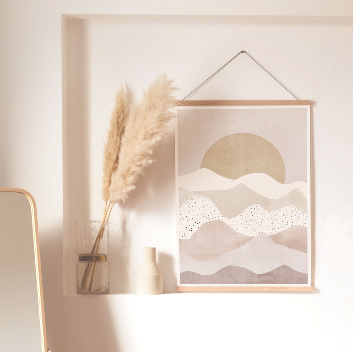 Abstract Sun Waves Beige Neutral Minimalist Landscape Poster - Image 2