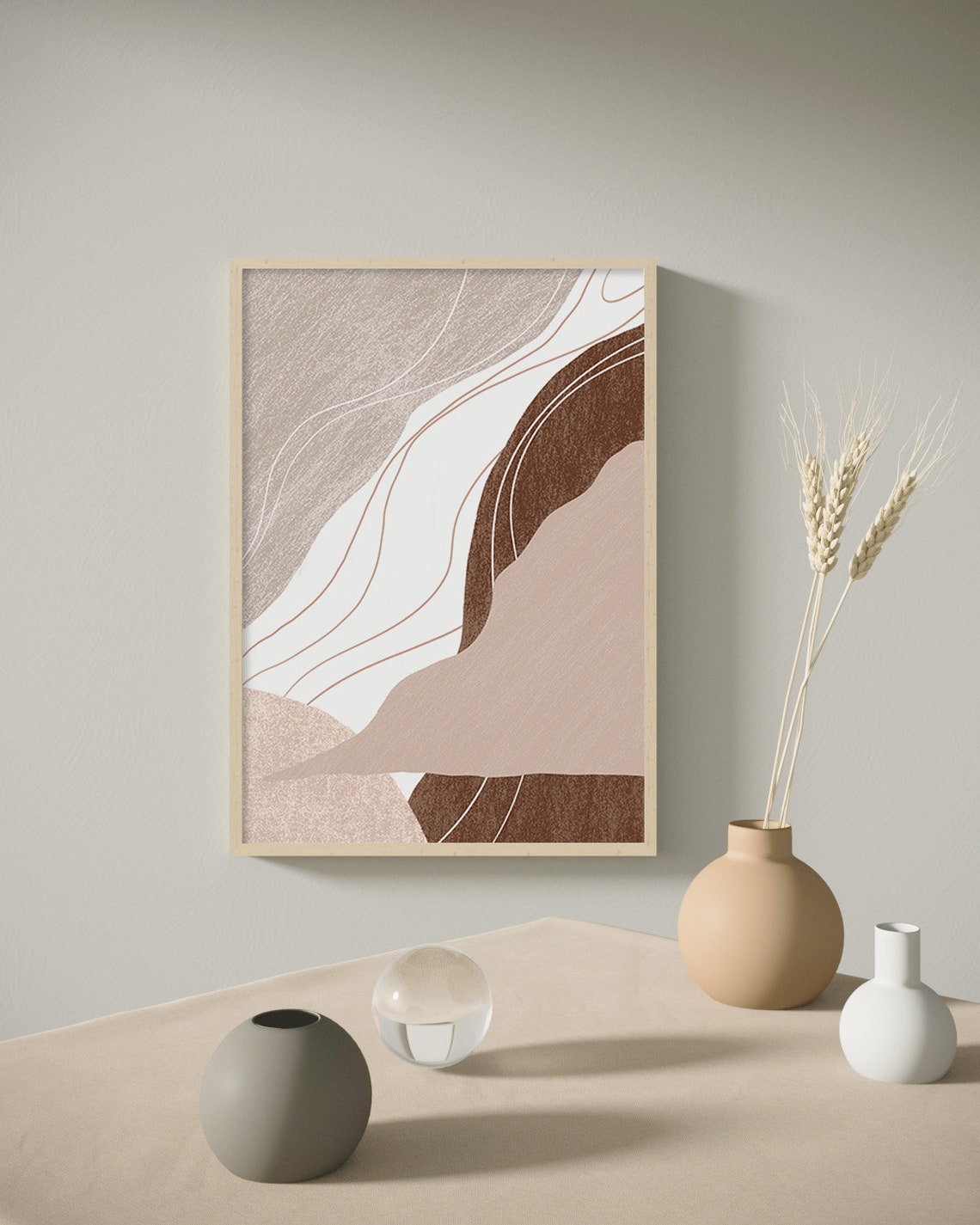 Brown Beige Flowing Waves Abstract Water Lines Modern Wall Print - Image 3