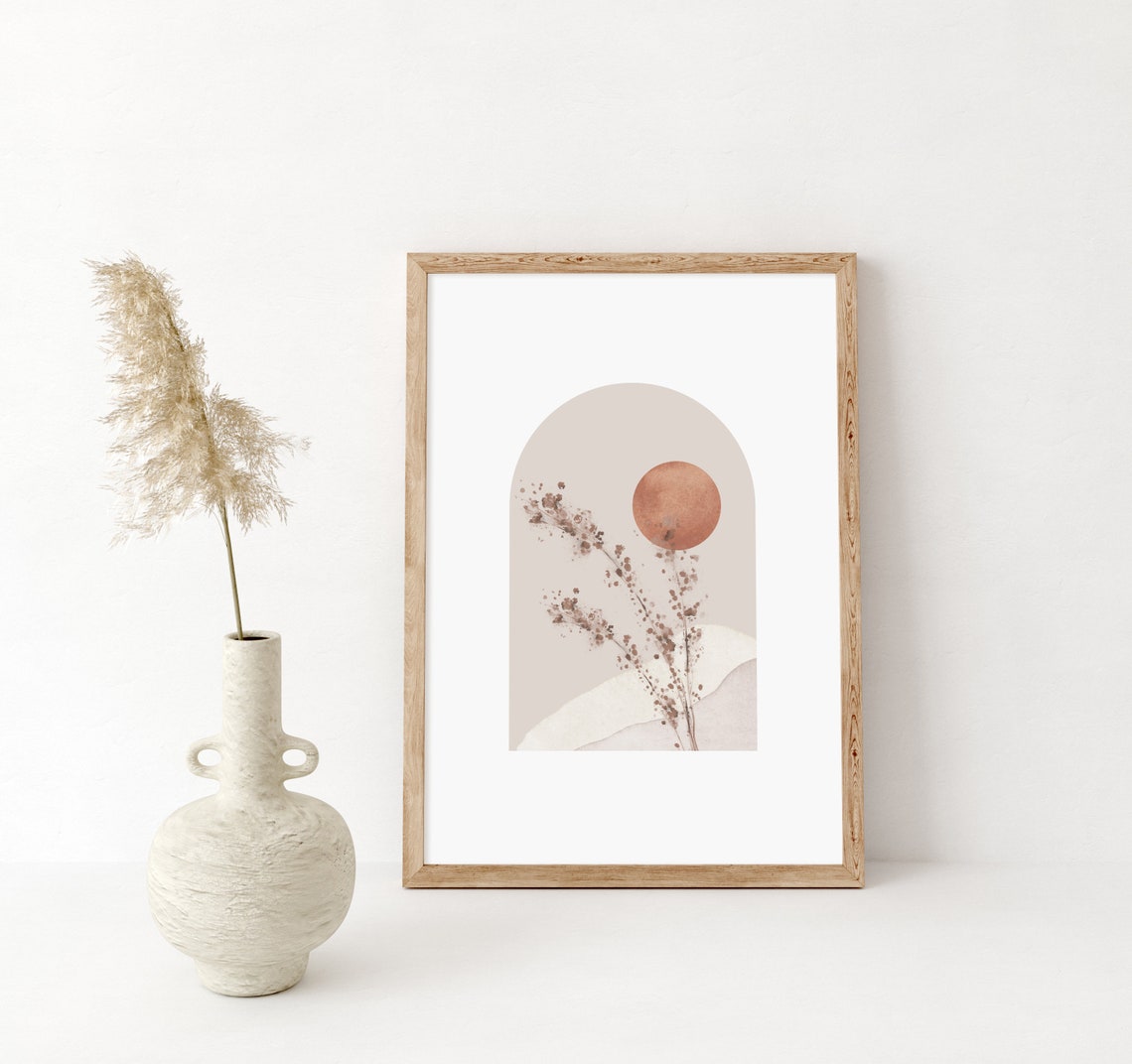Terracotta Sun Dried Flowers Beige Arch Minimalist Boho Poster Decor - Image 2