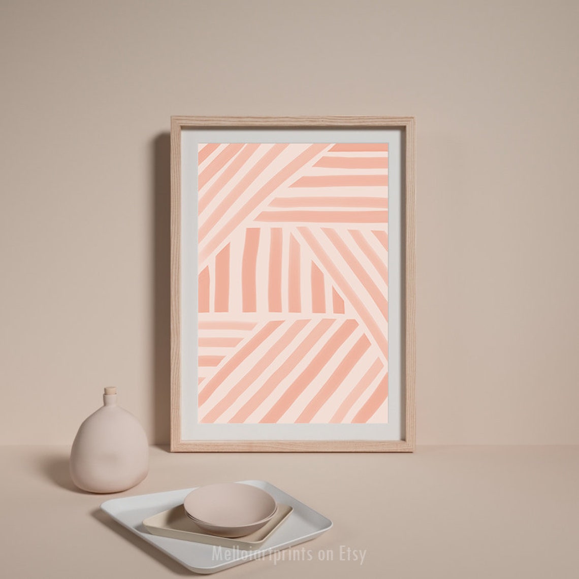 Coral Pink Diagonal Stripes Geometric Modern Graphic Art Poster - Image 2