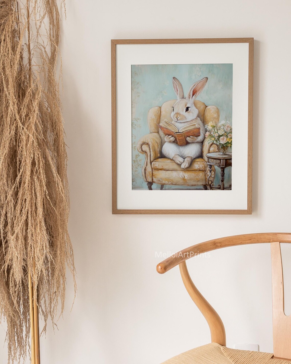 Cute Bunny Reading Book Easter Wall Art Print - Image 3