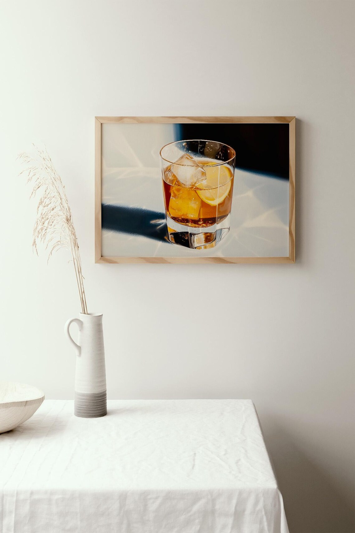 Old Fashioned Whiskey Glass Ice Orange Slice Dramatic Light Bar Art Print - Image 2