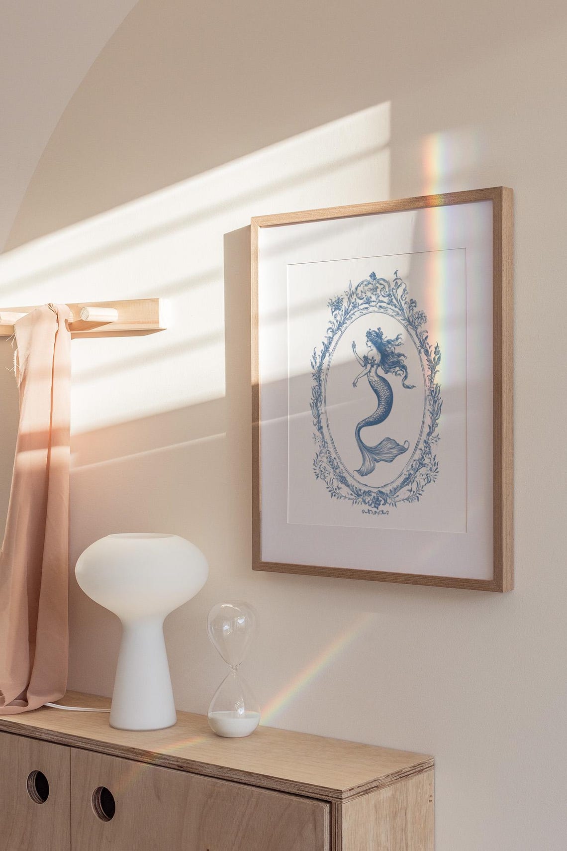 Vintage Mermaid Toile Blue White Ocean Nautical Elegant Poster - Image 2