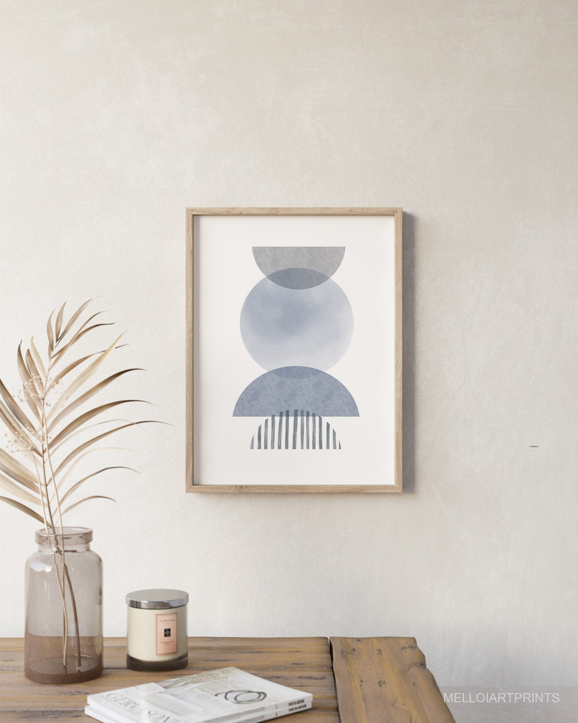 Blue Gray Geometric Half Circles Stacked Minimalist Abstract Poster - Image 2