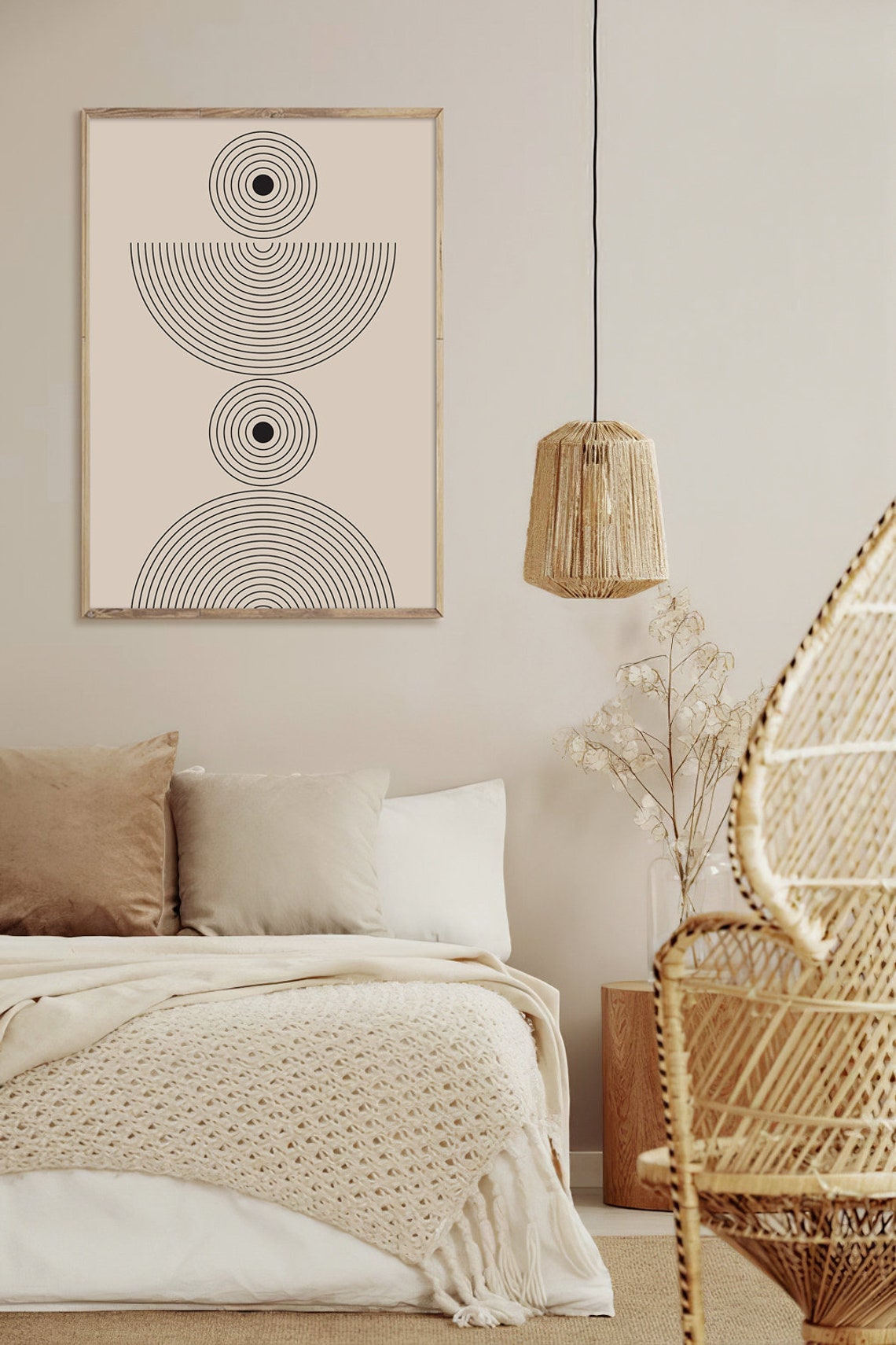 Modern Beige Black Concentric Circles Arches Minimalist Art Poster - Image 2