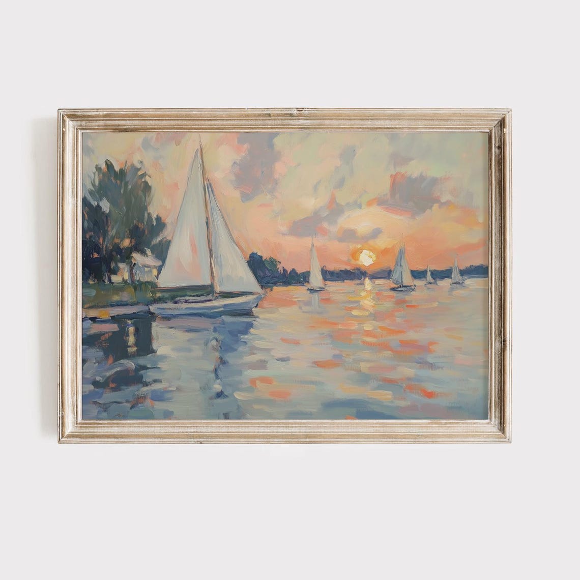 Calm Sailboats At Sunset Impressionist Seascape Nautical Poster