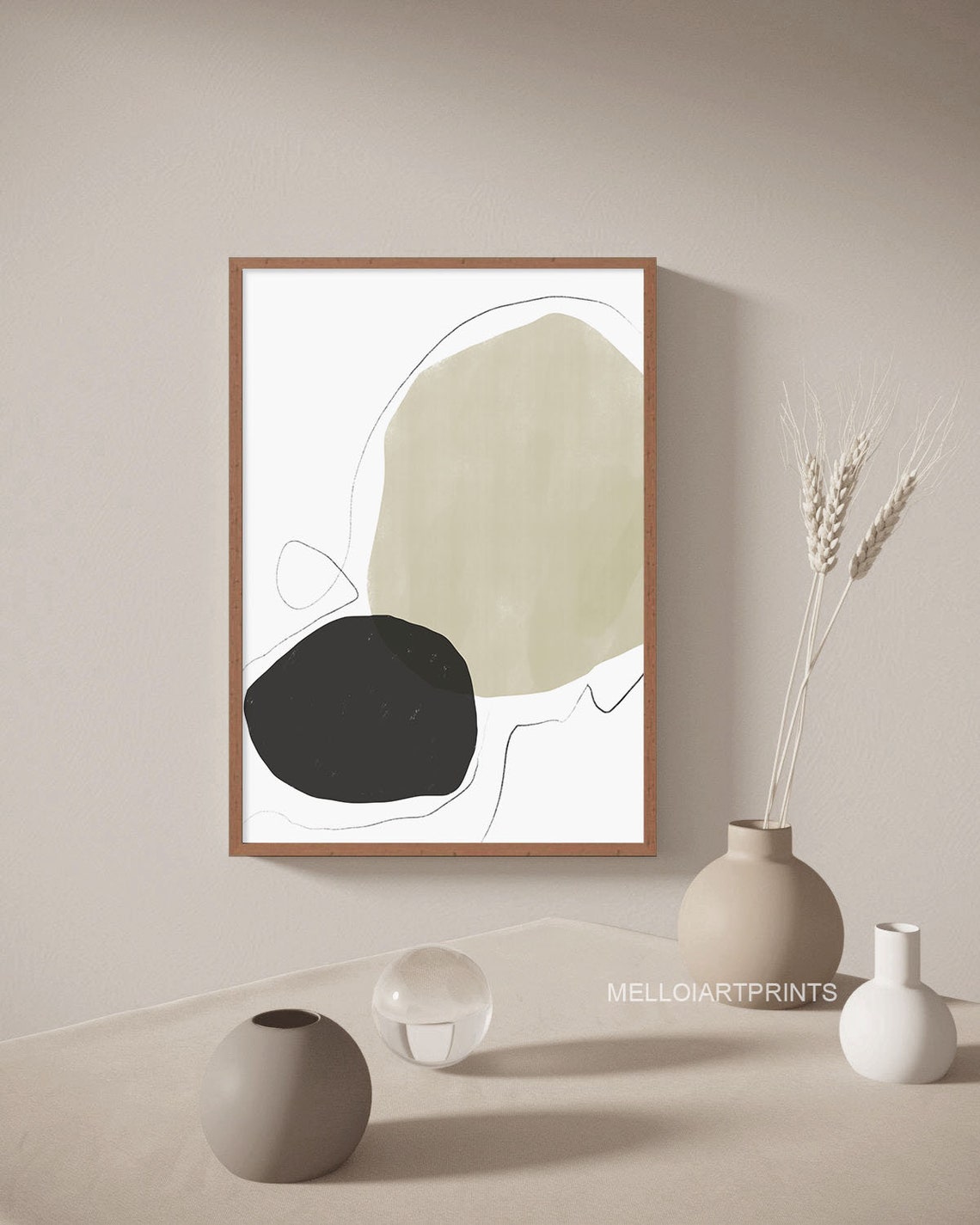Sage Green Black Organic Shapes Minimal Japandi Abstract Poster