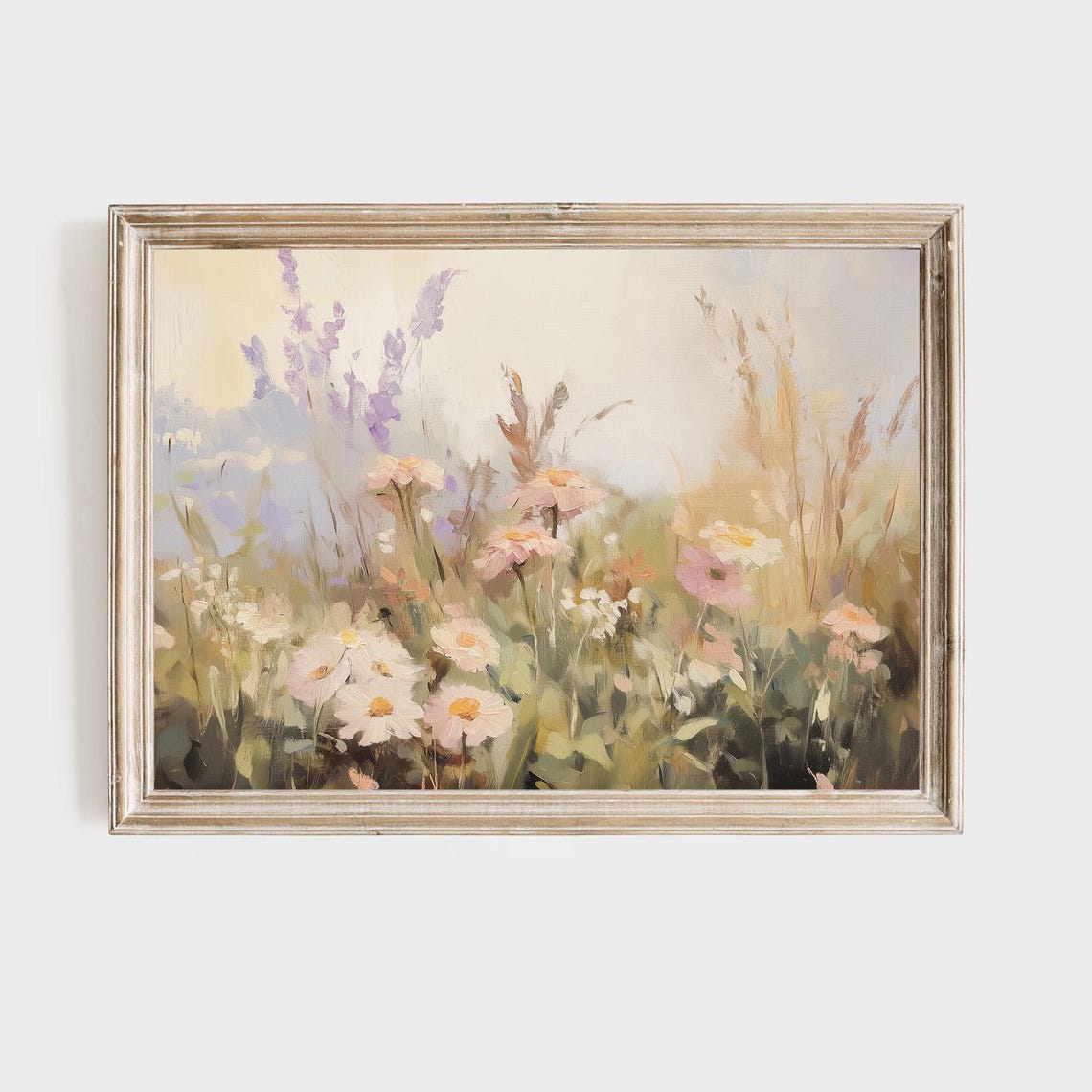 Pastel Wildflower Meadow Daisies Floral Cottage Painting Wall Art