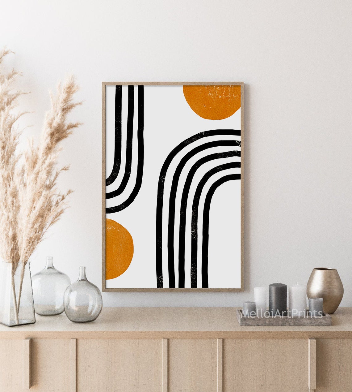 Black Arched Lines Mustard Sun Mid Century Modern Rainbow Poster - Image 3