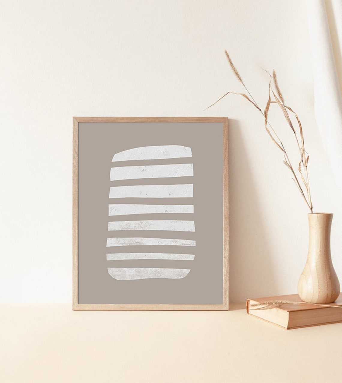 White Brush Stripe Abstract Art Taupe Neutral Minimalist Poster - Image 2