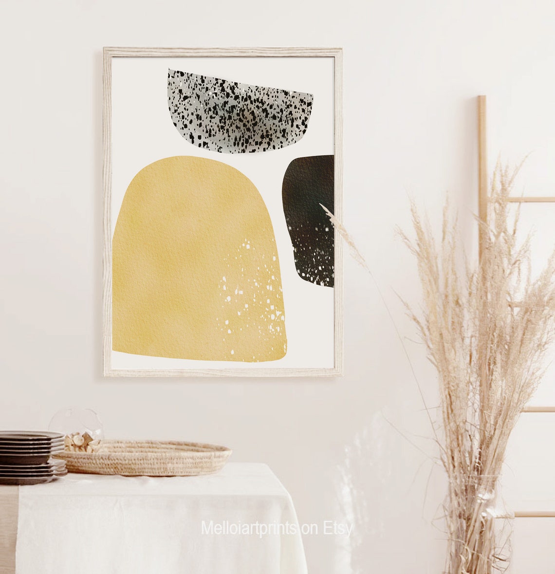 Mustard Arch with Speckled Black Shapes Modern Abstract Texture Poster - Image 3