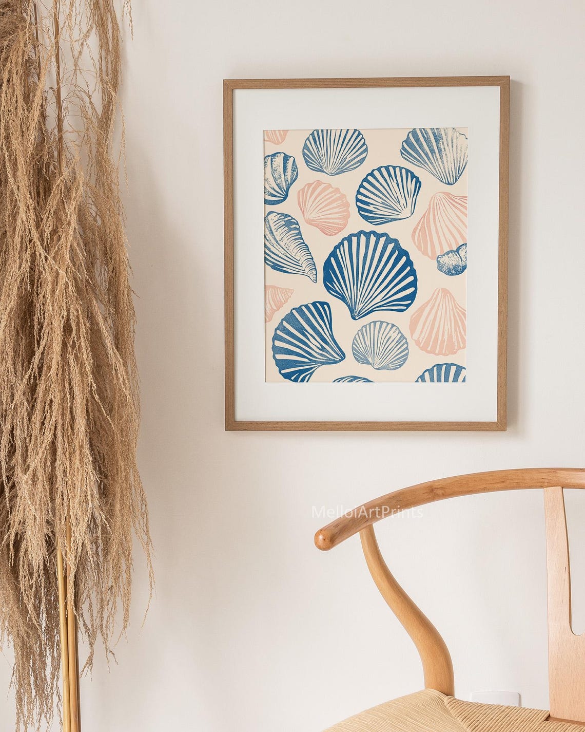 Navy Blue Coral Seashell Pattern Coastal Beach Nautical Art Poster - Image 2
