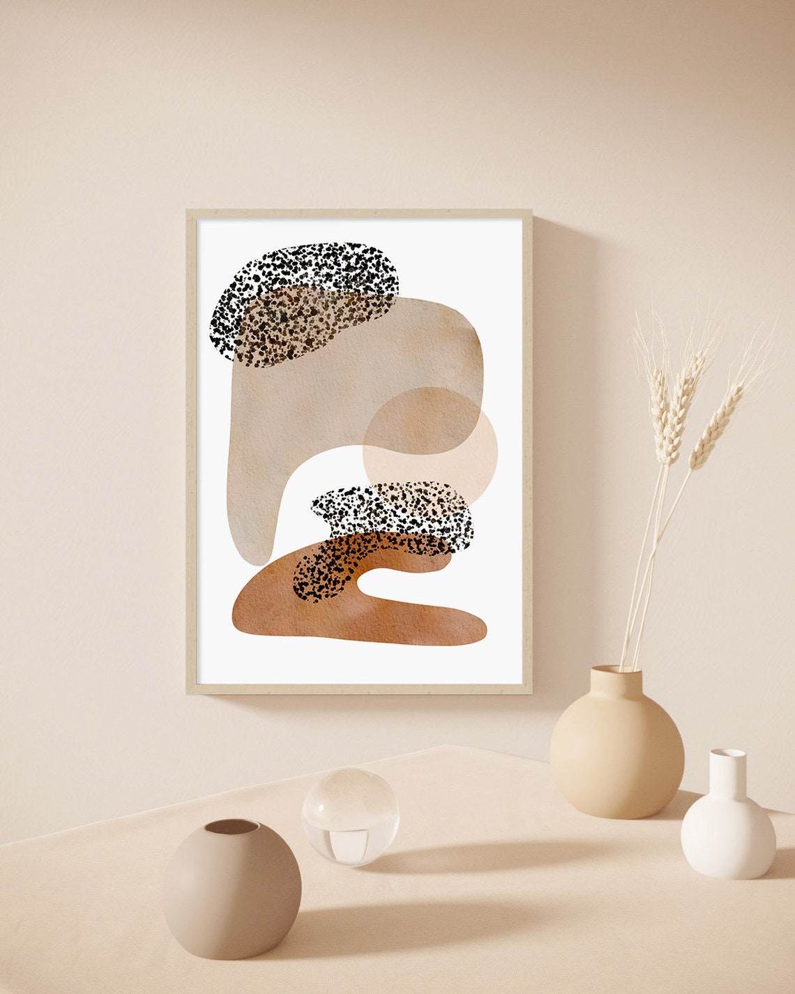 Neutral Watercolor Blobs Speckled Abstract Boho Modern Wall Print - Image 2