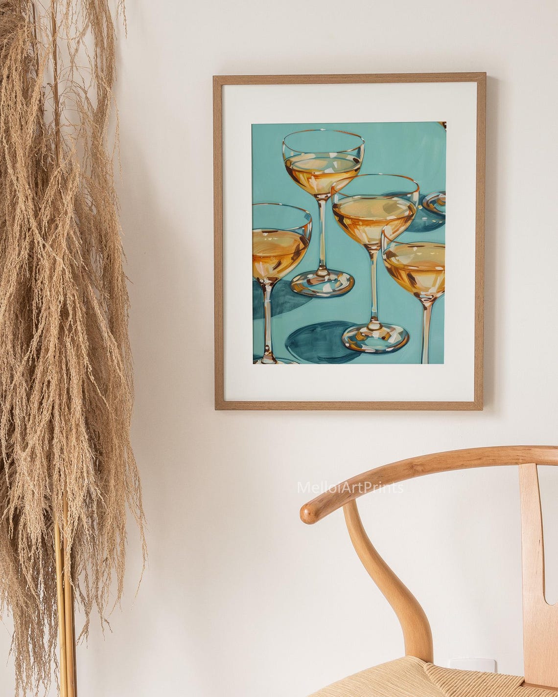 Champagne Coupe Glasses Teal Bar Cart Retro Cocktail Art Poster - Image 3
