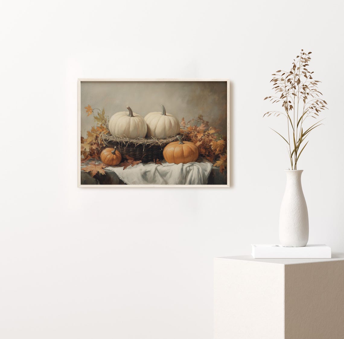 White Pumpkin Harvest Still Life Rustic Autumn Farmhouse Poster - Image 2