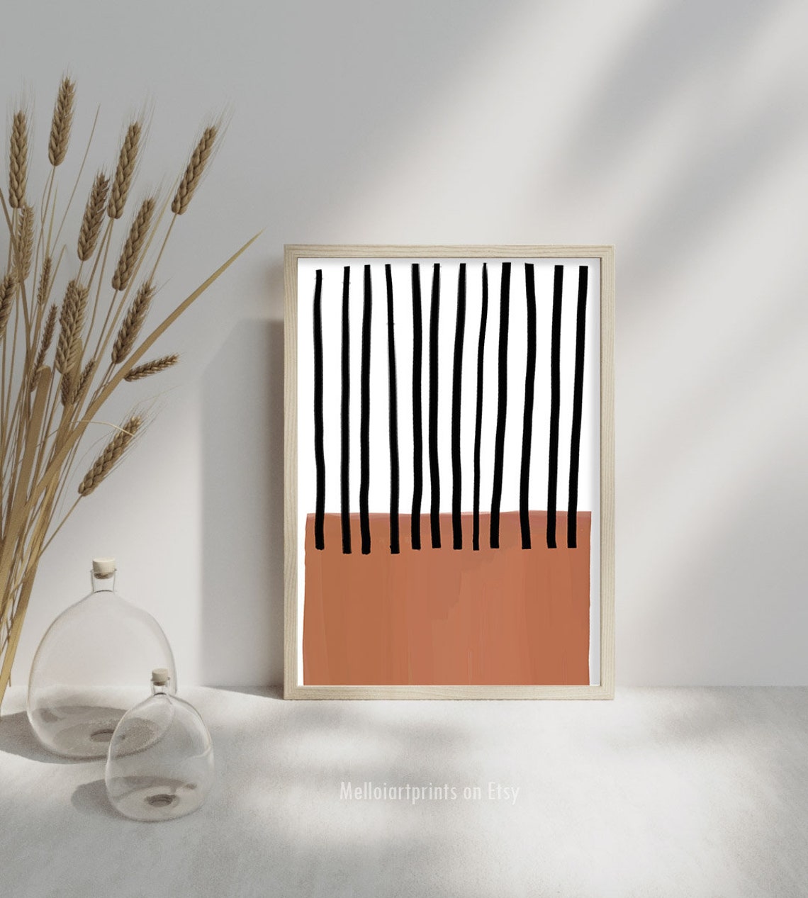 Terracotta Black Vertical Lines Modern Abstract Minimalist Wall Poster - Image 2