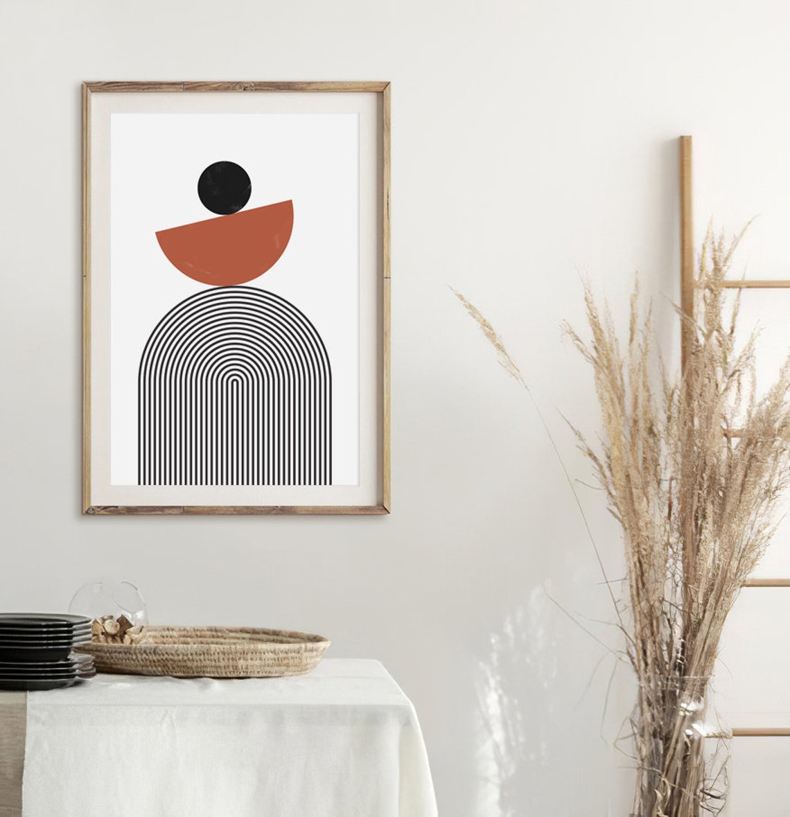 Terracotta Black Geometric Abstract Minimalist Arch Wall Poster - Image 2