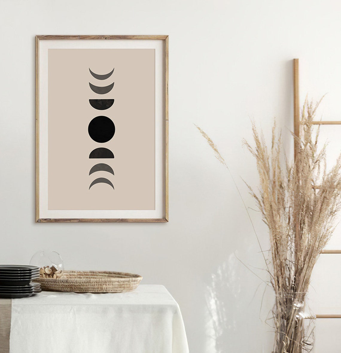 Black Moon Phases Beige Minimalist Celestial Modern Wall Art - Image 3