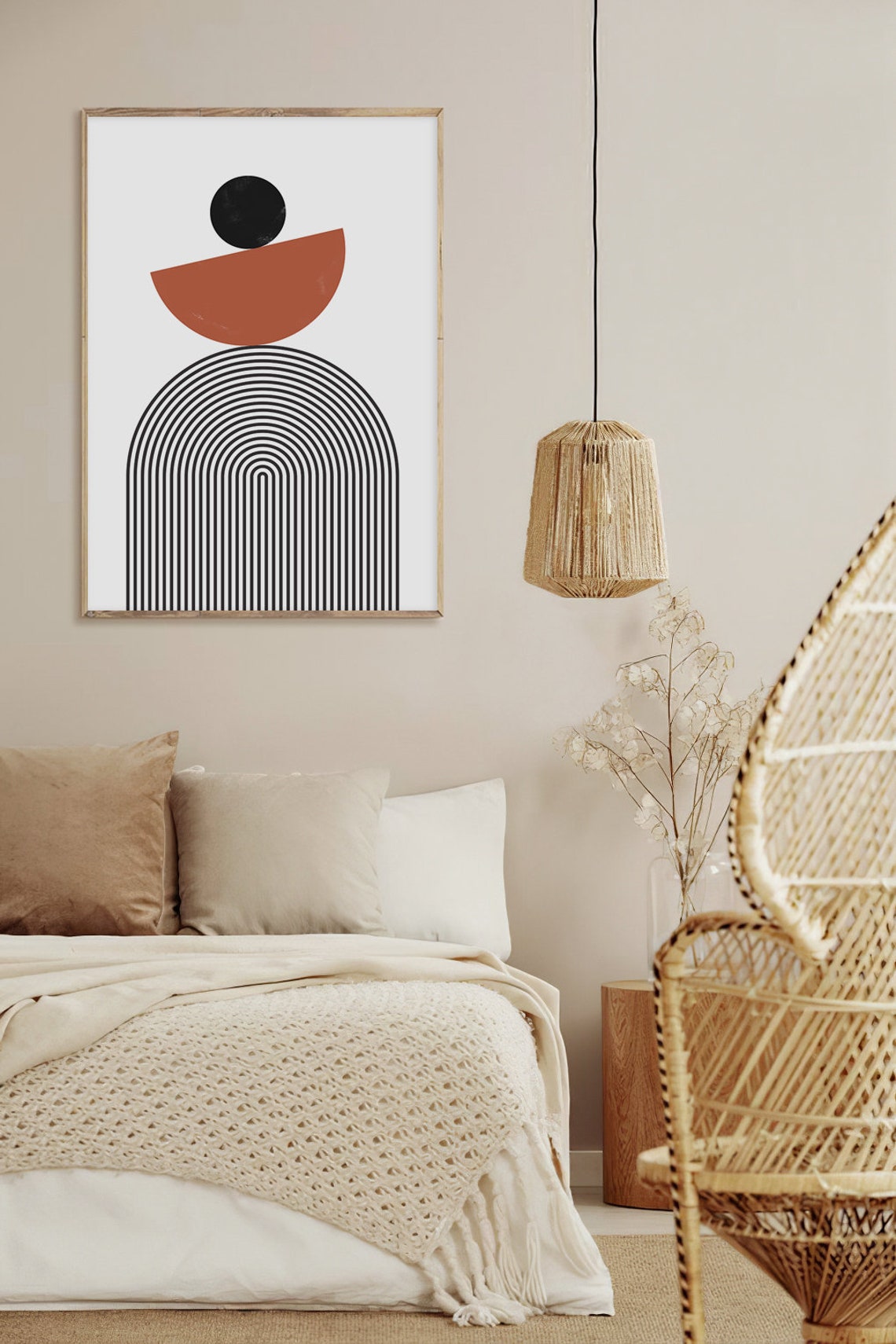 Terracotta Black Geometric Abstract Minimalist Arch Wall Poster - Image 3
