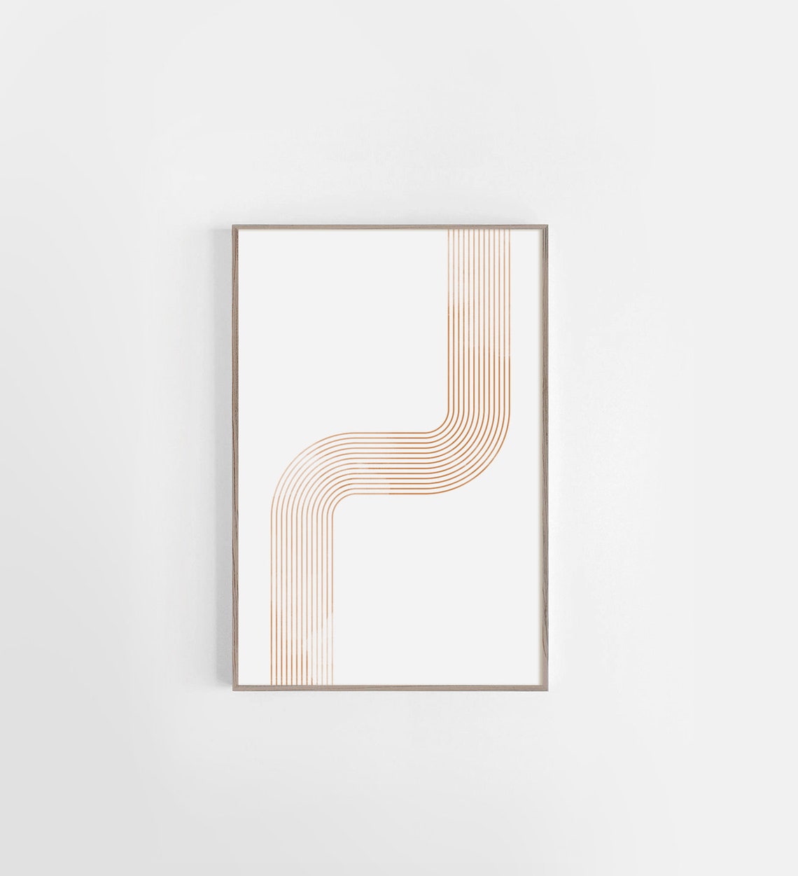 Terracotta Parallel Line Curve Mid Century Geometric Art Poster - Image 2
