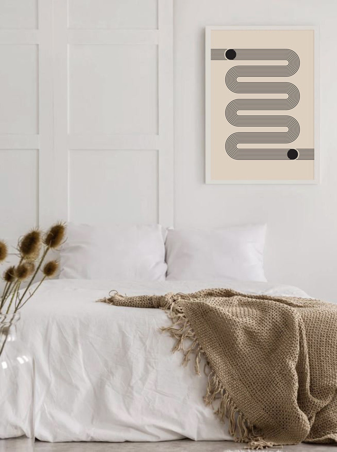 Beige Black Looped Line Bauhaus Style Mid Century Modern Art Poster - Image 2