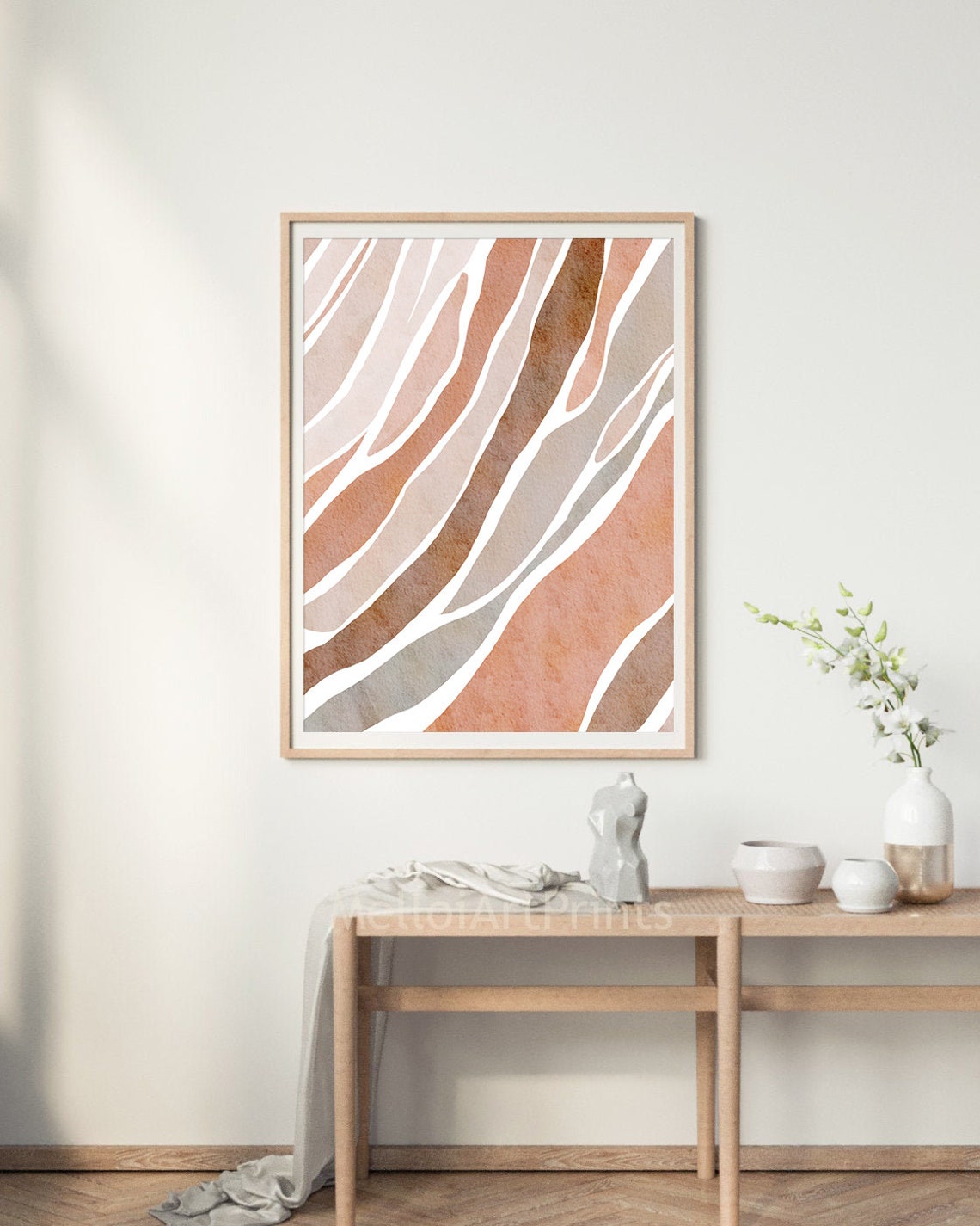 Terracotta Watercolor Stripes Abstract Diagonal Flow Wall Poster - Image 2