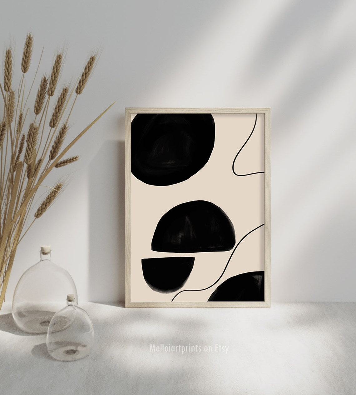 Black Circles Beige Line Art Bold Abstract Modern Shape Poster - Image 3