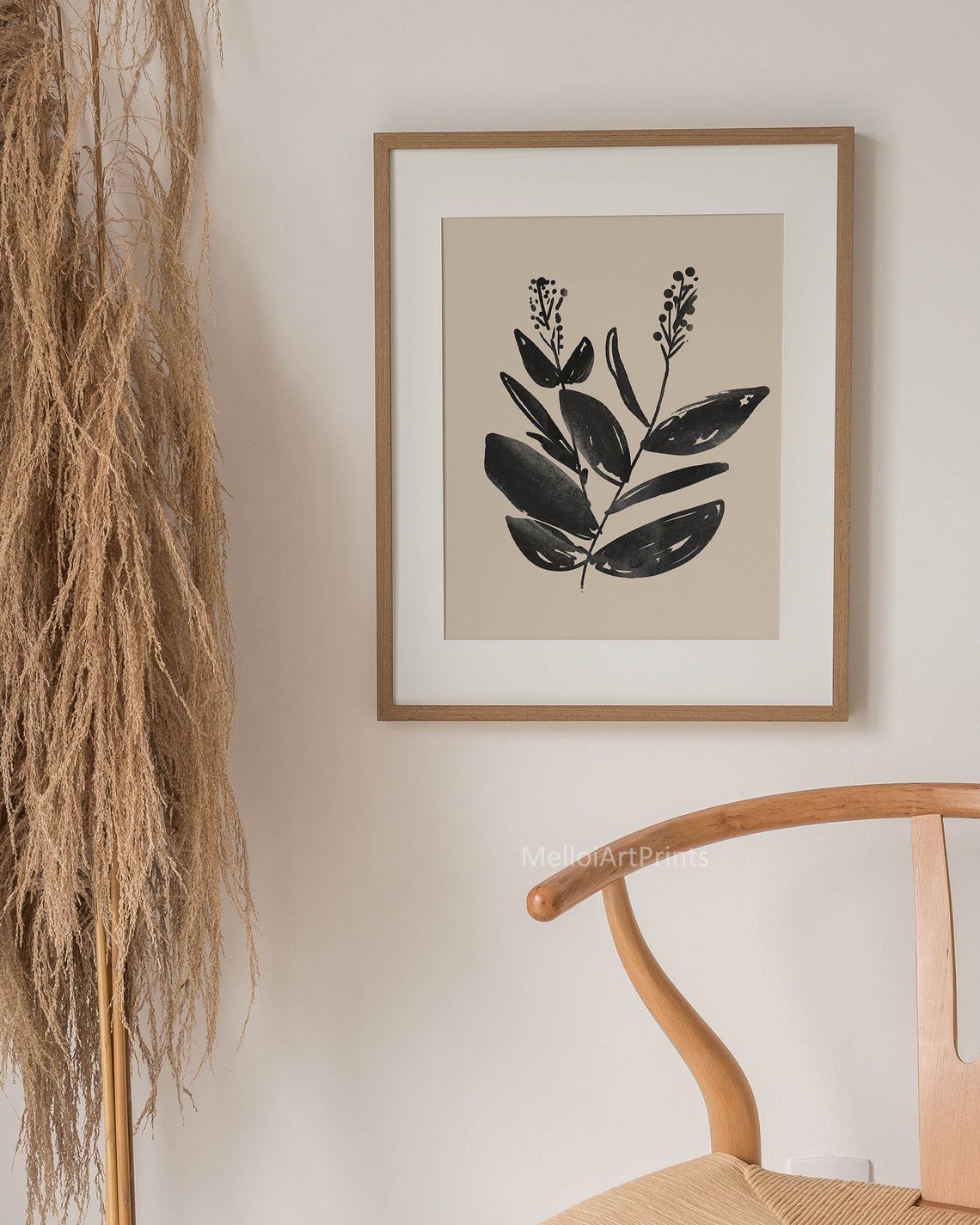 Black Botanical Branch Berries Ink Art Beige Minimalist Wall Poster - Image 2