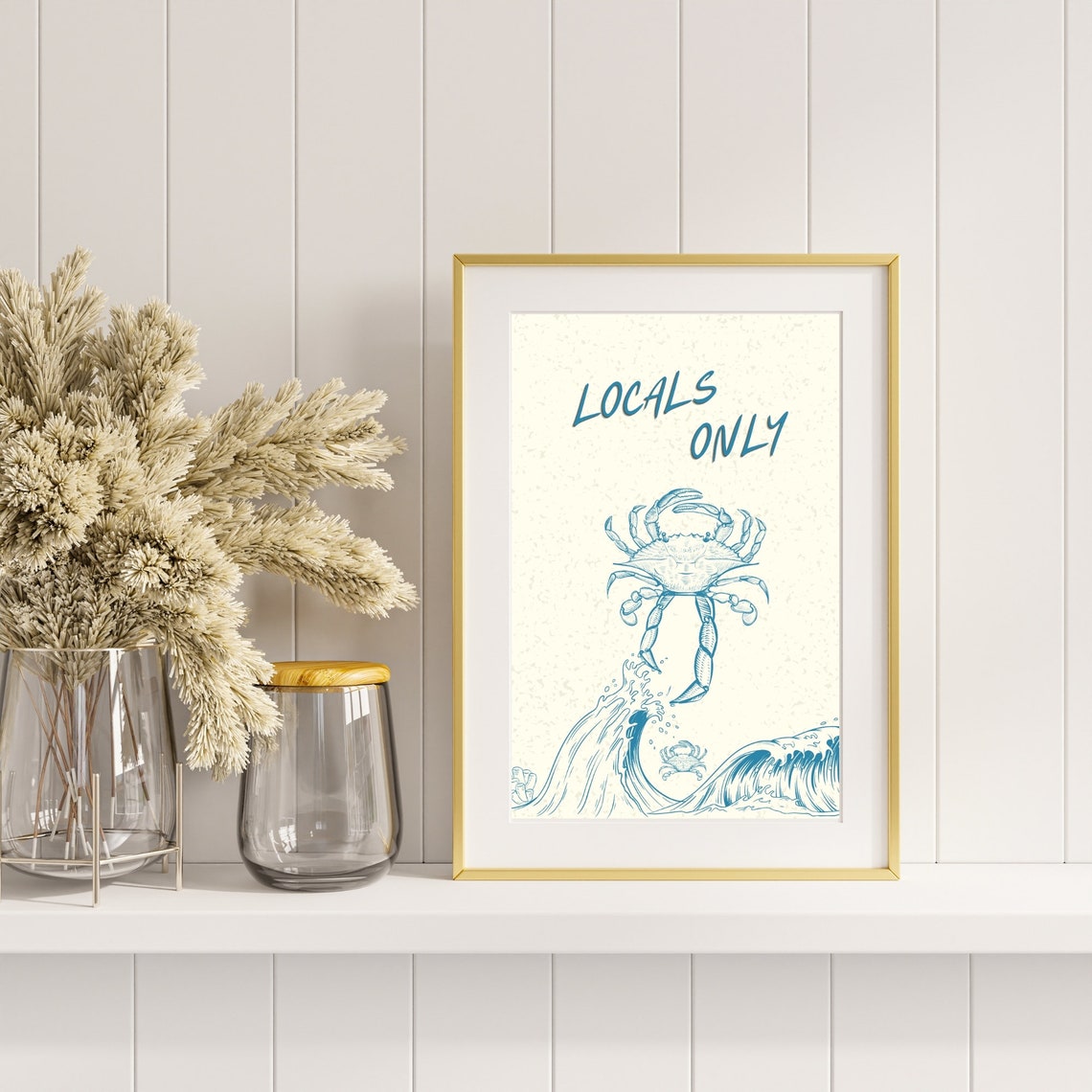 Locals Only Blue Crab Riding Waves Coastal Beach House Poster - Image 2