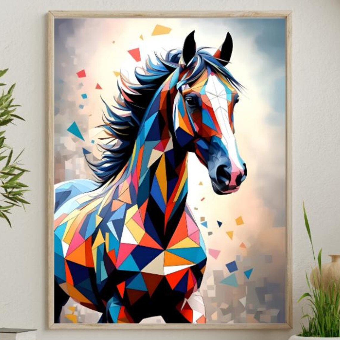 Colorful Geometric Triangle Horse Portrait In Abstract Art Poster