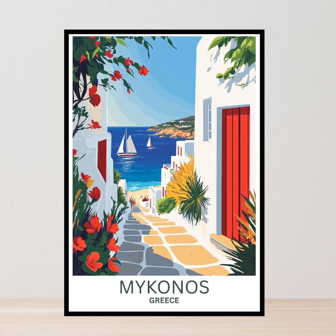 Mykonos Travel Poster, Greece Coastal City Art