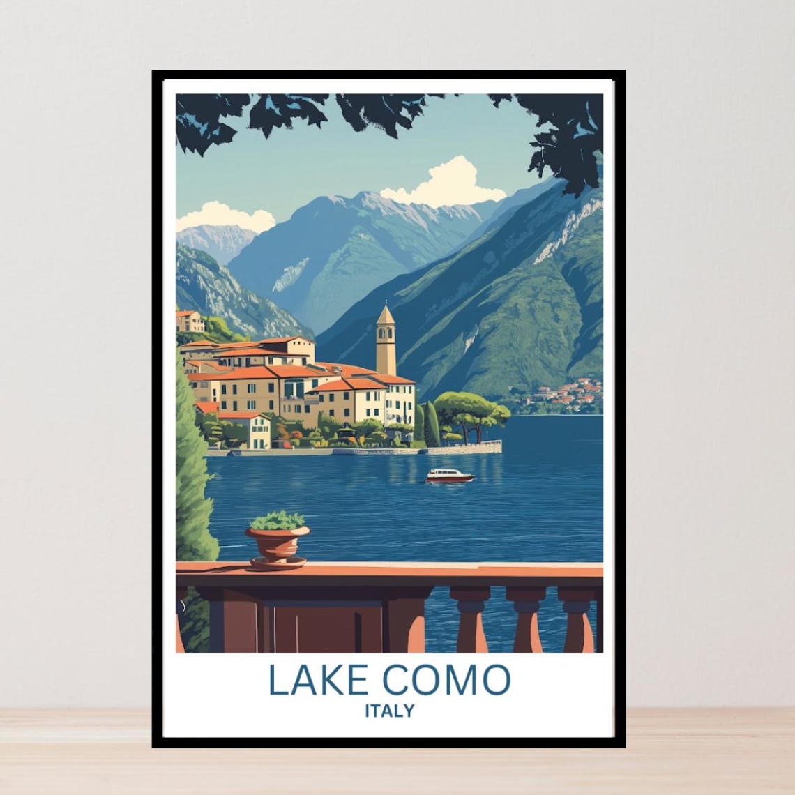 Lake Como Italy Balcony View Village Mountain Lakefront Poster