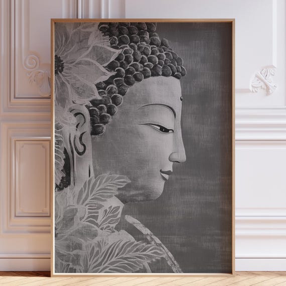 Minimalist Buddha Wall Art Black White Print Spiritual Buddhist Gautama Poster