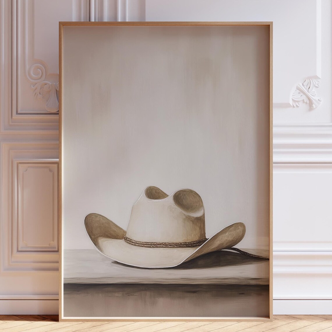 White Cowboy Hat Still Life Painting Neutral Minimalist Western Poster