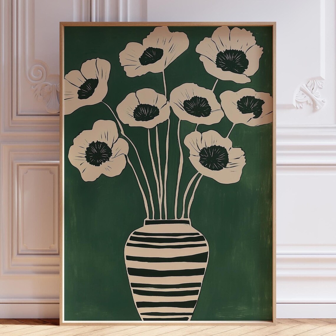 Matisse-Style Abstract Green Floral Vase Art Print