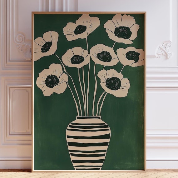 Matisse-Style Abstract Green Floral Vase Art Print