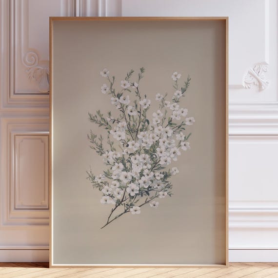 Vintage Floral Art Print Minimalist Botanical Wall Poster Nursery Girl Antique Painting