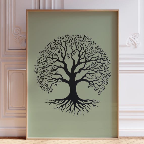 Sage Green Tree Of Life Wall Art Print Zen Spiritual Painting Mindful Vertical