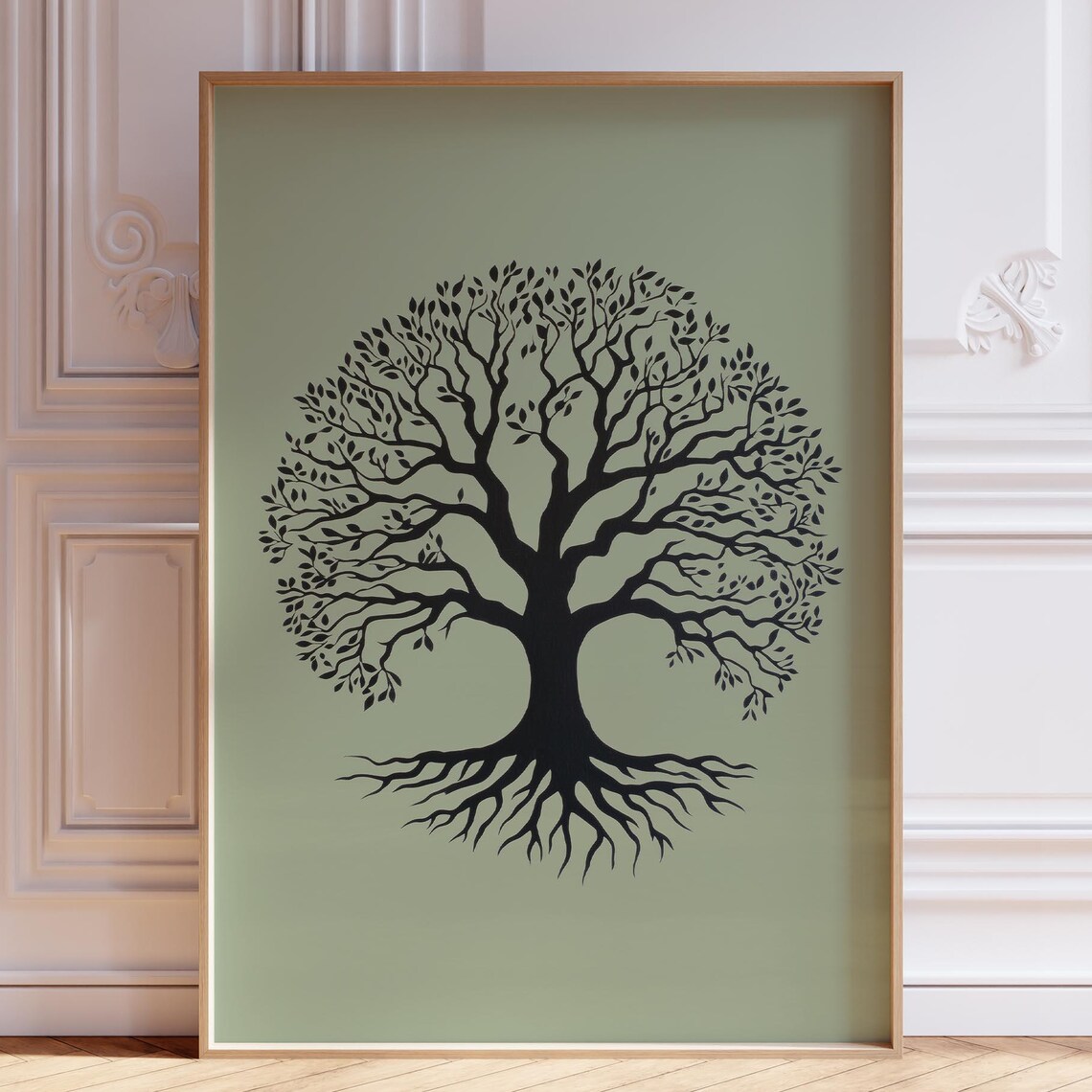 Sage Green Tree of Life Poster Minimalist Black Silhouette Zen Art