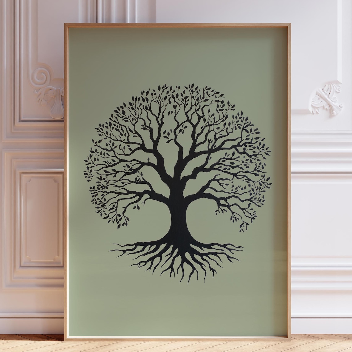 Tree of Life Silhouette Roots Sage Green Zen Spiritual Art Poster