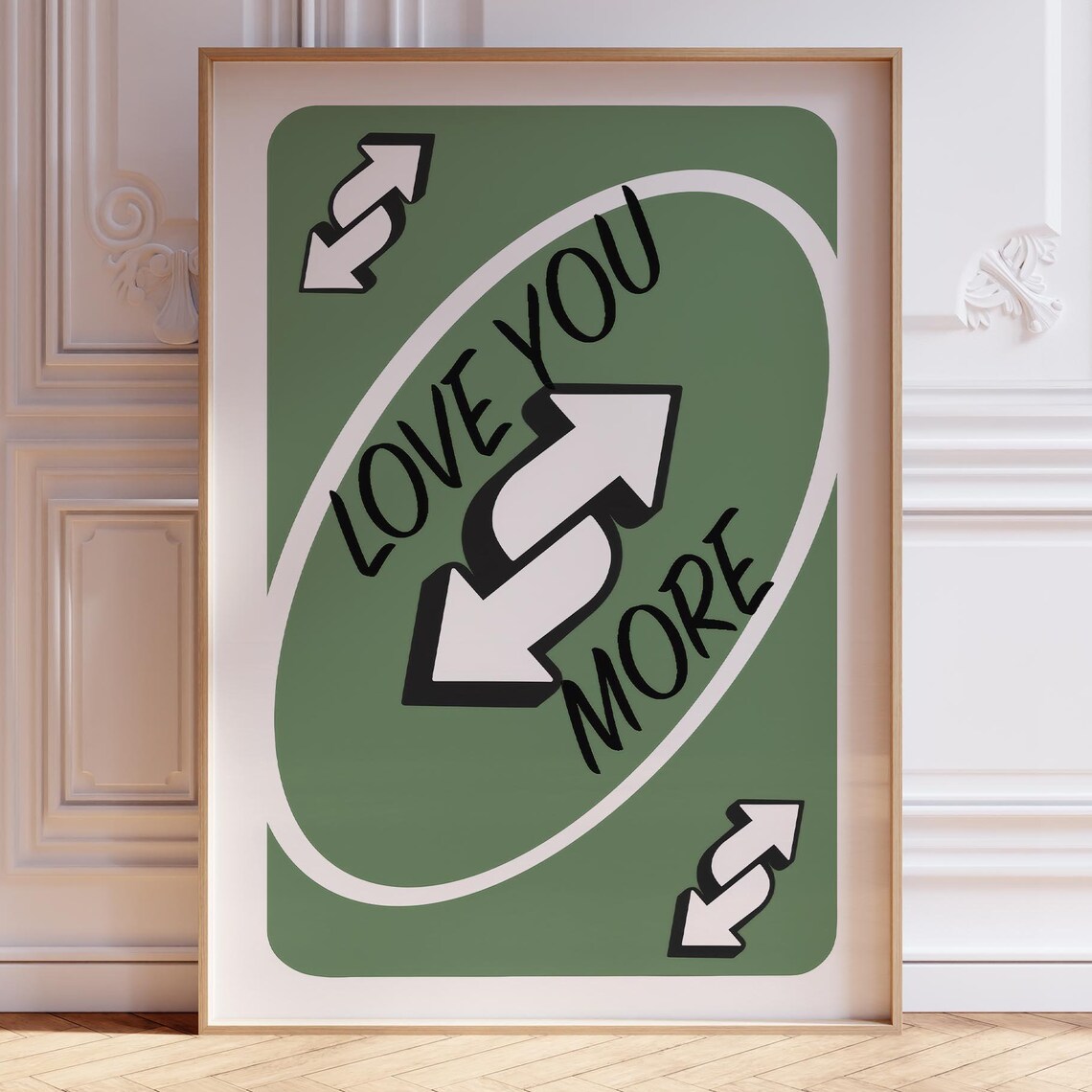 Love You More Sage Green Reverse Card Romantic Gift Love Print