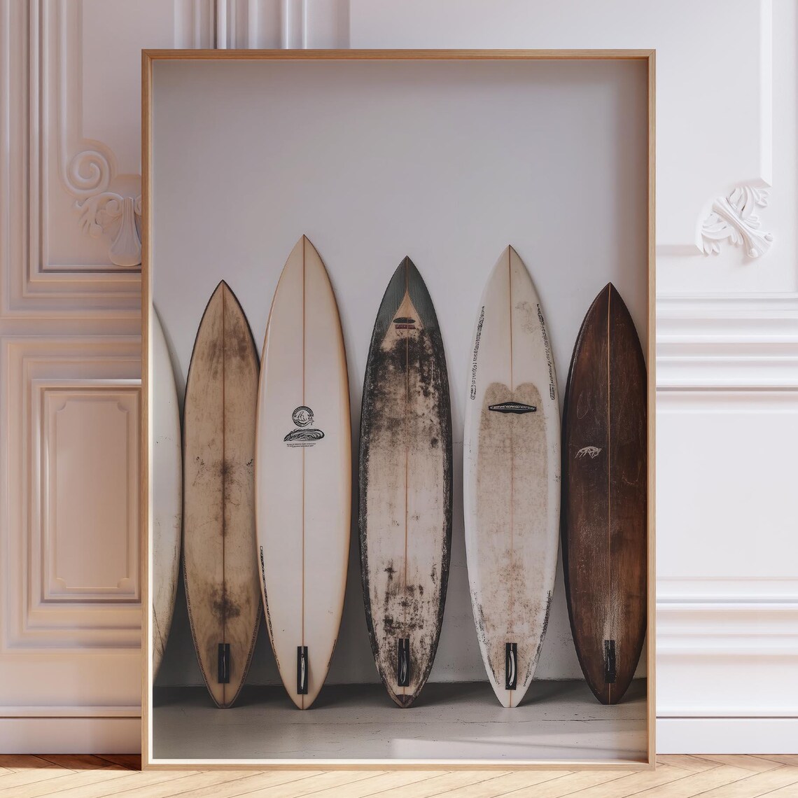 Weathered Vintage Surfboards Photo Poster Coastal Beach House Art