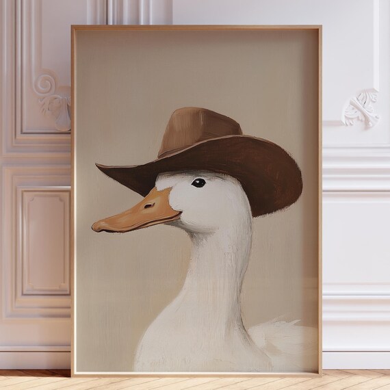 Silly Cowboy Goose In Brown Hat Funny Western Animal Art Poster