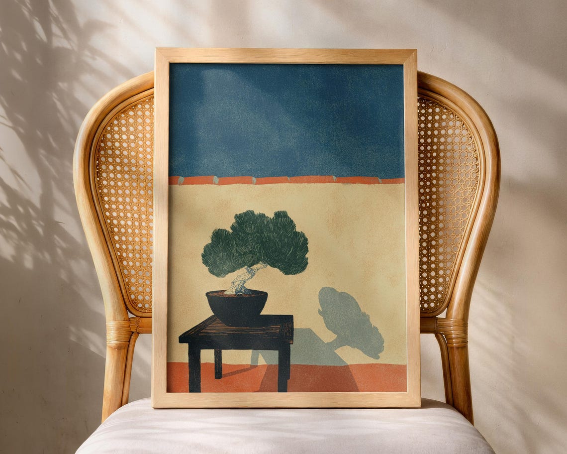 Japanese Bonsai Tree Minimalist Japandi Style Shadow Art Poster