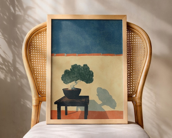 Japanese Bonsai Poster Shadow Wall Art Print Japandi Living Room Decor Zen Botanical Wabi Sabi Minimalist